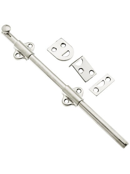 8 inch Light Duty Surface Bolt In Solid Brass in Polished Nickel.